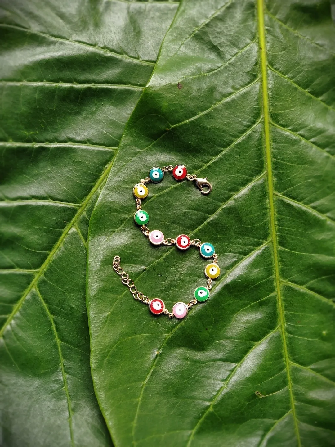 Fancy Evil Eye Design Multicoloured Gold Plated Adjustable Wrist Bracelet
