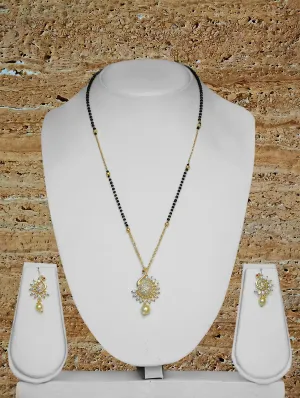 Fancy Short Mangalsutra Peacock Designs Gold Plated Chain AD Stud Pendant Pearl Latkan With Earring