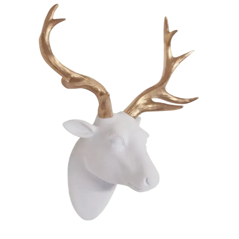 Faux Felt Velvety Deer Head with Gold Antlers