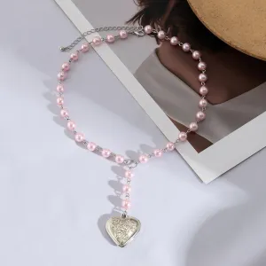 Floral Heart Pendant Pearl Chain Y Necklace