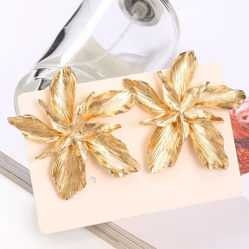 Flower Dangle Earring 14K Yellow Gold For Women Anniversary Party Jewelry