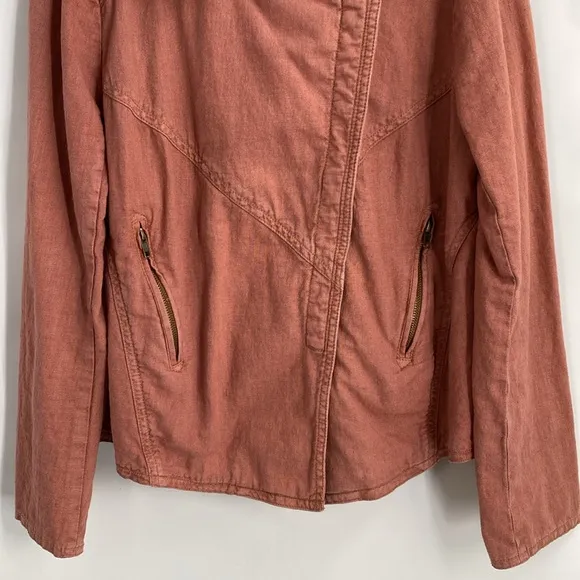 Free People Rosewood Linen Blend Moto Jacket Dusty Rose Casual Size Medium