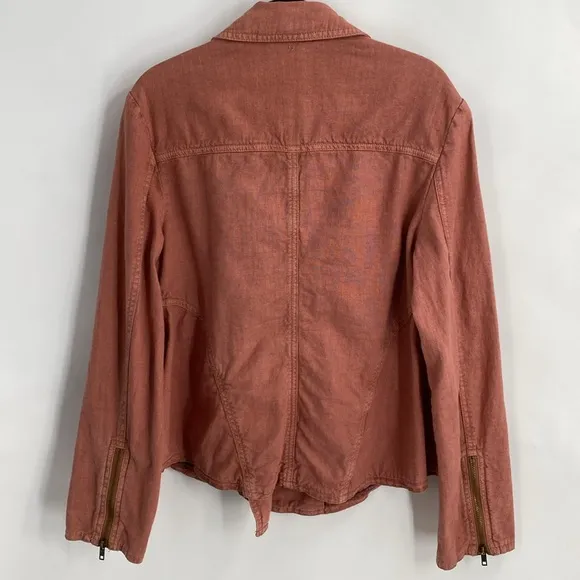 Free People Rosewood Linen Blend Moto Jacket Dusty Rose Casual Size Medium