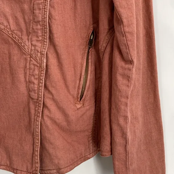 Free People Rosewood Linen Blend Moto Jacket Dusty Rose Casual Size Medium