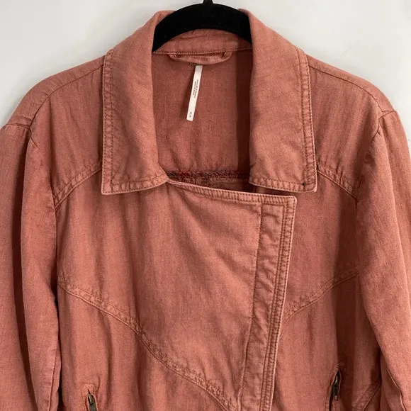 Free People Rosewood Linen Blend Moto Jacket Dusty Rose Casual Size Medium