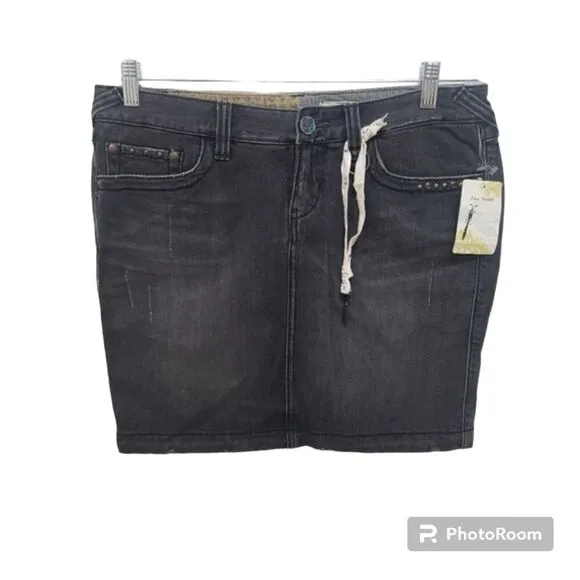 Free People Skirt Womens 30 Black Denim Mini Casual