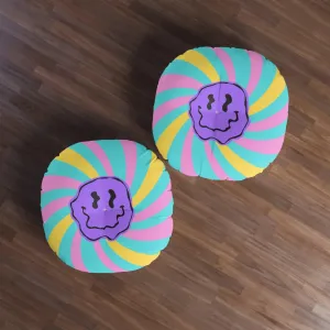 Funky Smiley Emoji Tufted Round Floor Pillow