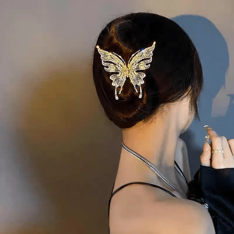 Geometric CZ Inlaid Hollow Butterfly Hair Claw Clip