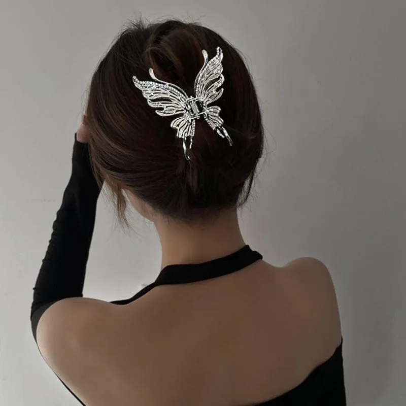Geometric CZ Inlaid Hollow Butterfly Hair Claw Clip