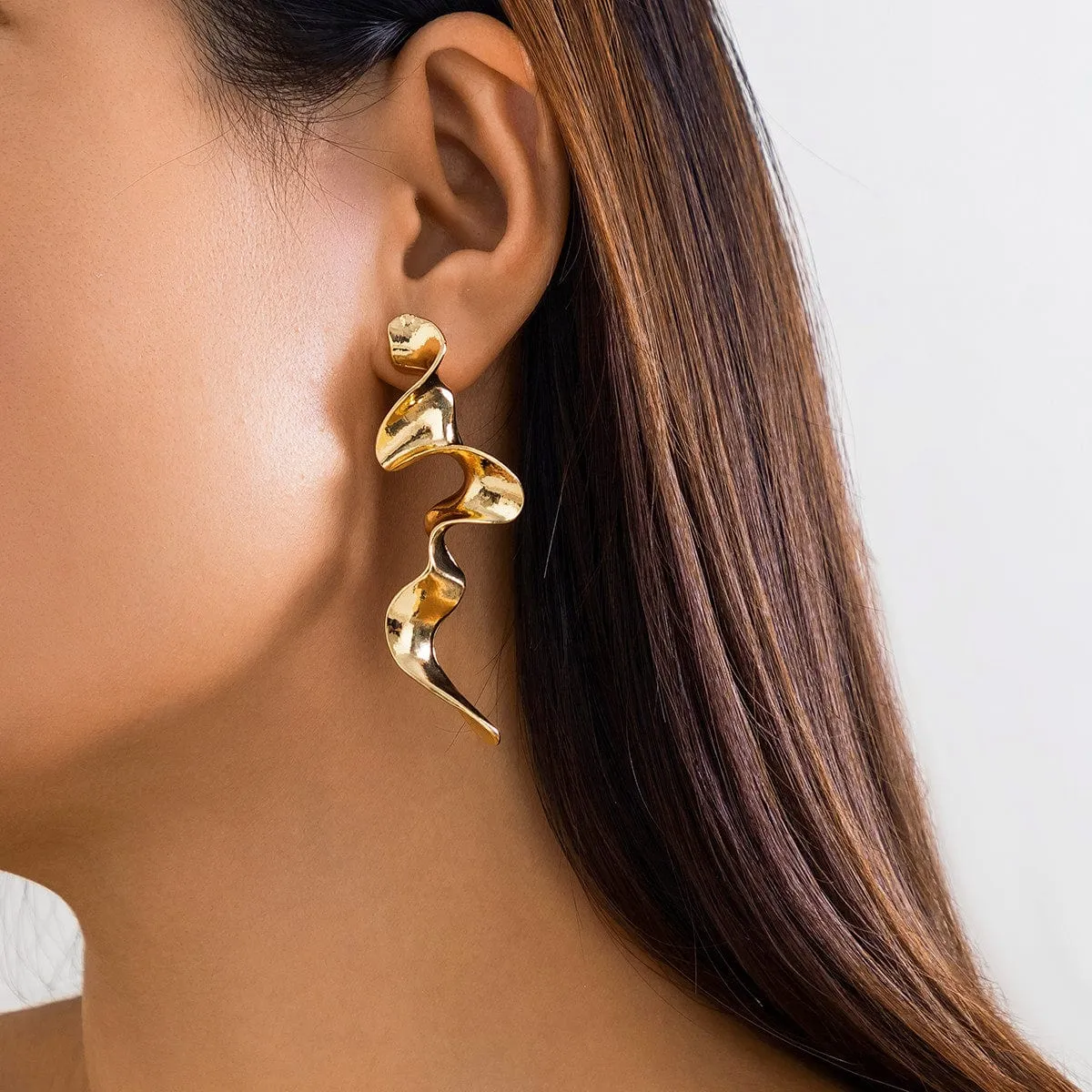 Geometric Gold Silver Plated Curved Shaped Earrings