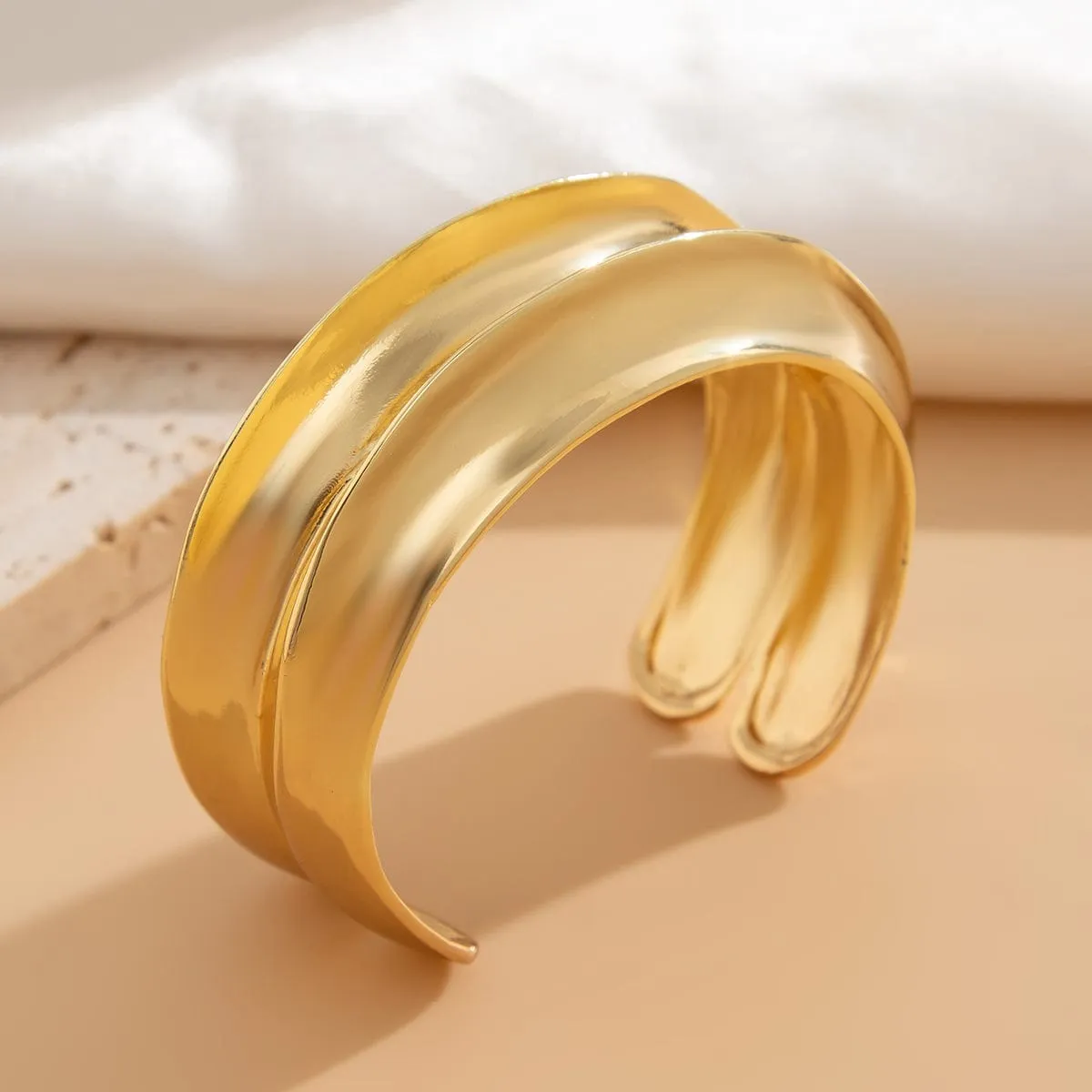 Geometric Irregular Arc Open Wide Cuff Bangle Bracelet