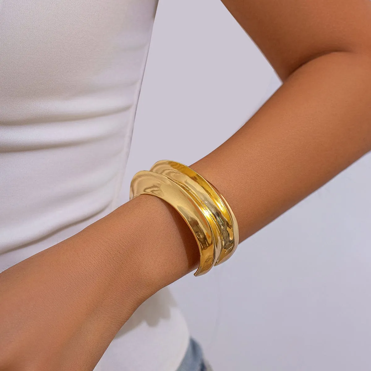 Geometric Irregular Arc Open Wide Cuff Bangle Bracelet