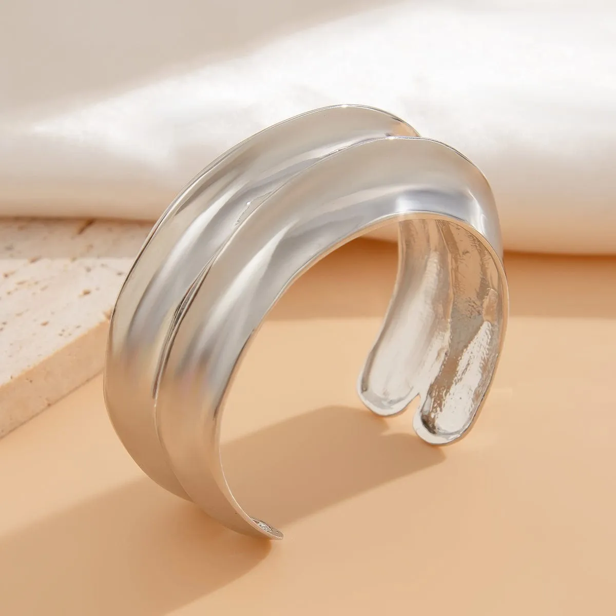 Geometric Irregular Arc Open Wide Cuff Bangle Bracelet