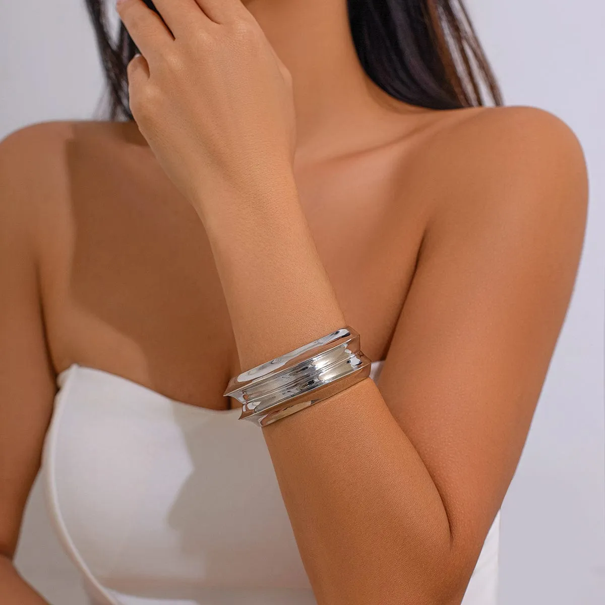 Geometric Irregular Arc Open Wide Cuff Bangle Bracelet
