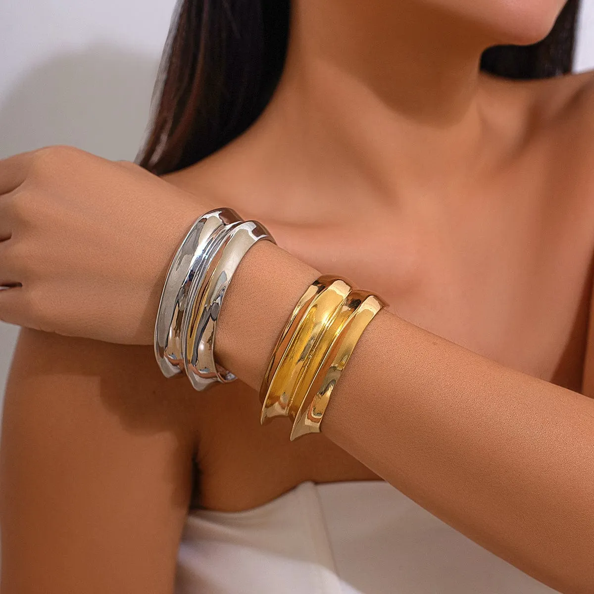 Geometric Irregular Arc Open Wide Cuff Bangle Bracelet