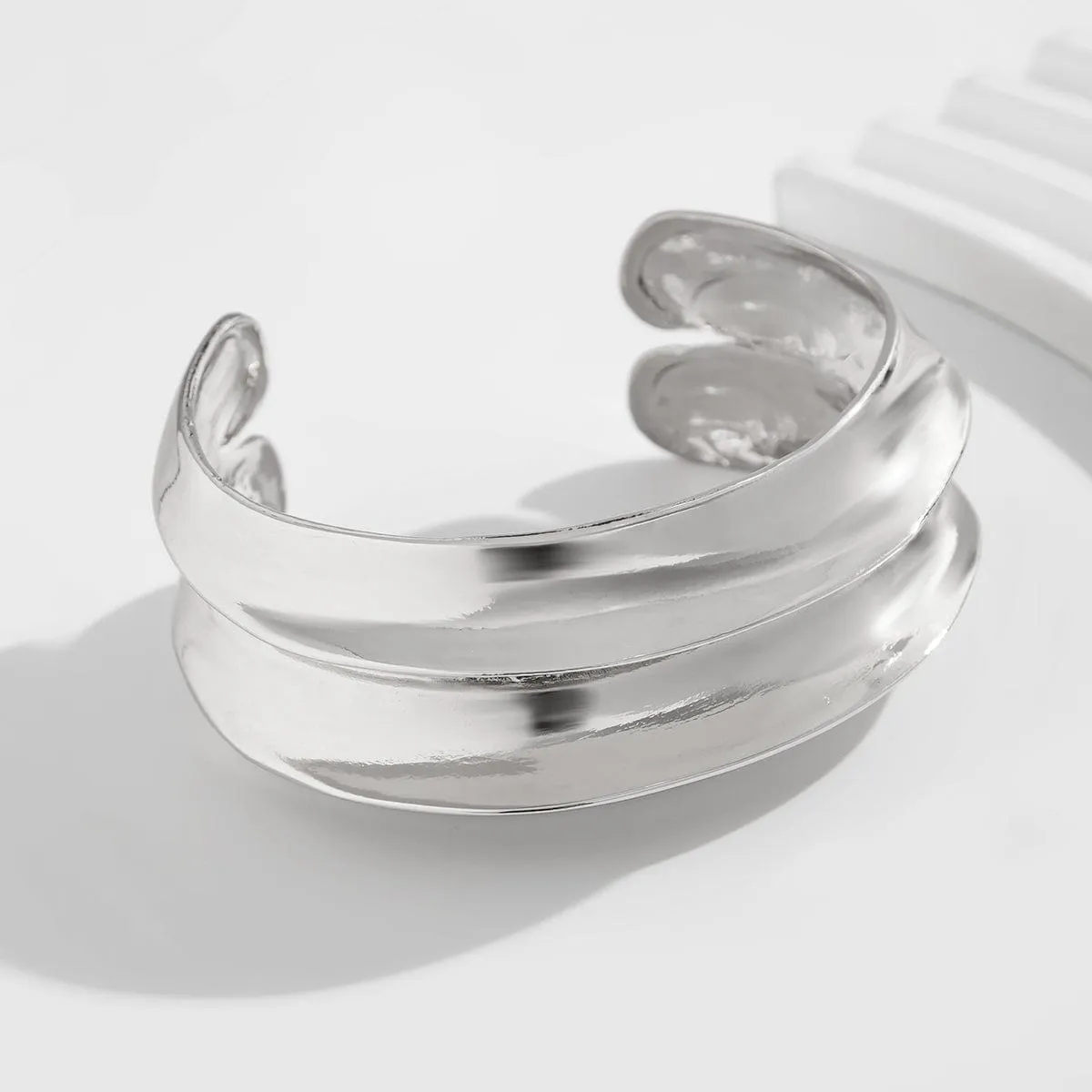 Geometric Irregular Arc Open Wide Cuff Bangle Bracelet