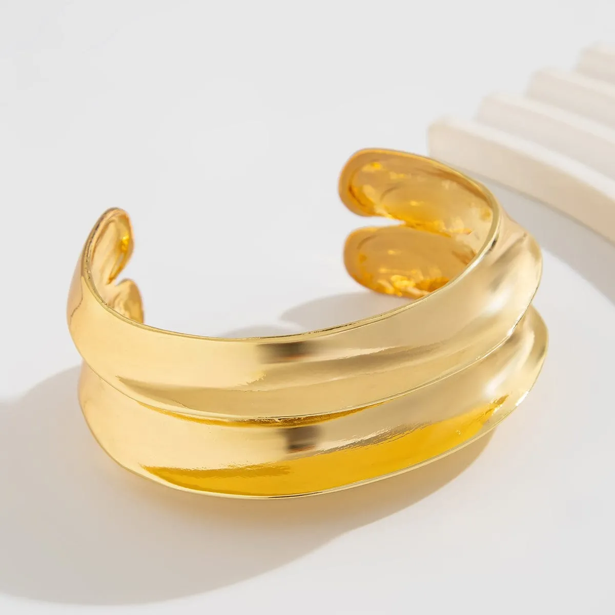 Geometric Irregular Arc Open Wide Cuff Bangle Bracelet