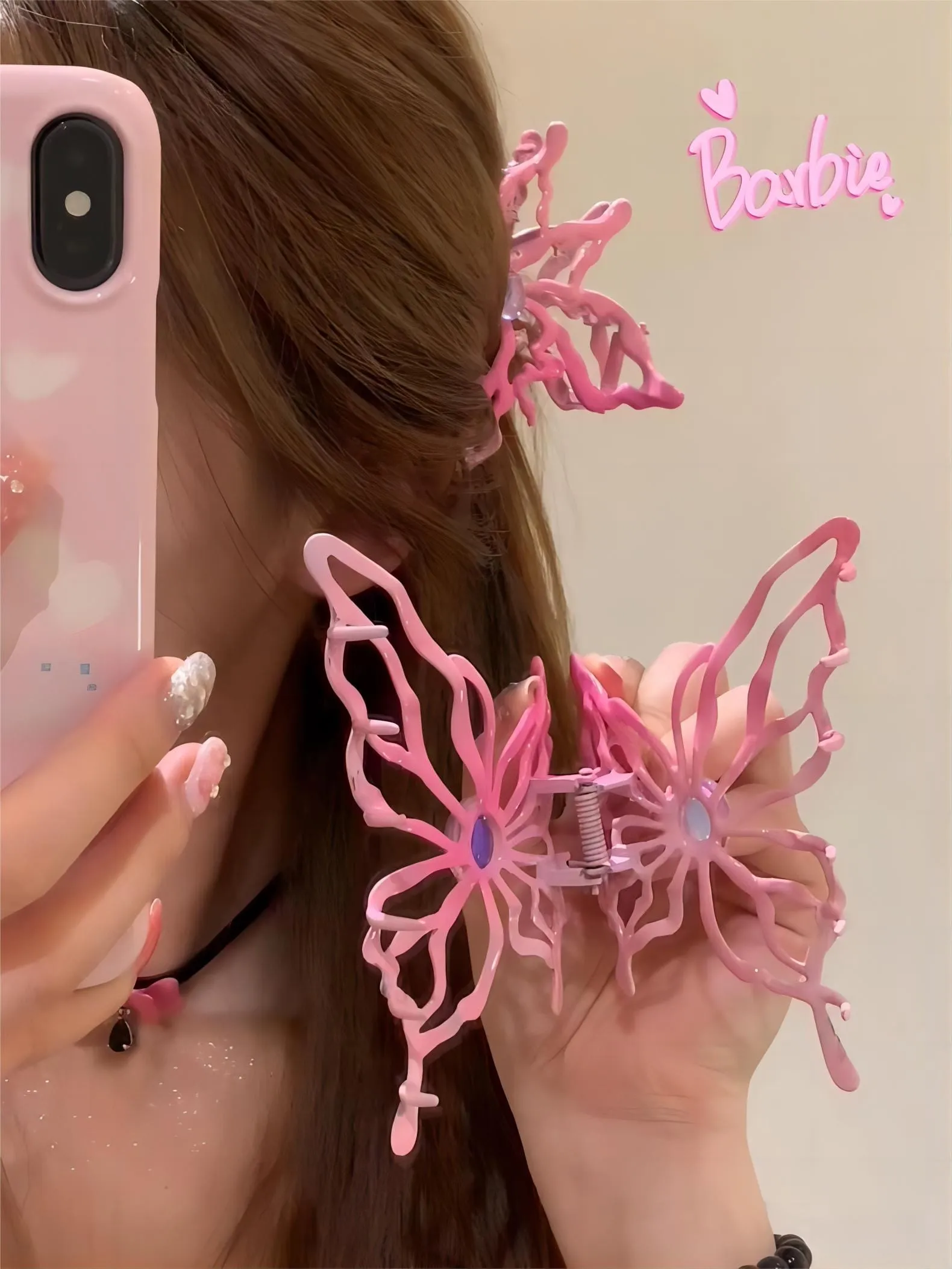 Geometric Pink Hollow Butterfly Chignon Claw Clip Hair Clip