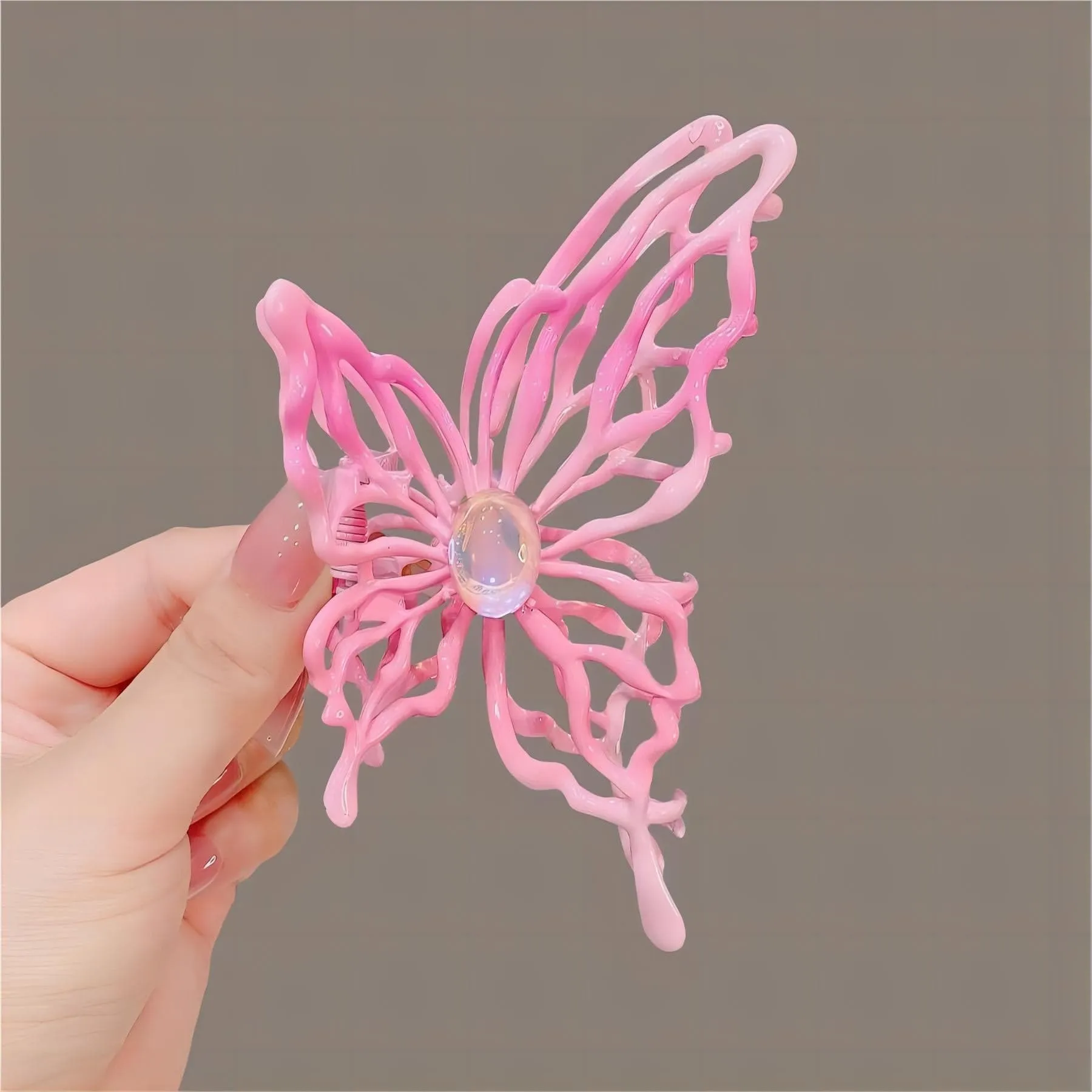 Geometric Pink Hollow Butterfly Chignon Claw Clip Hair Clip