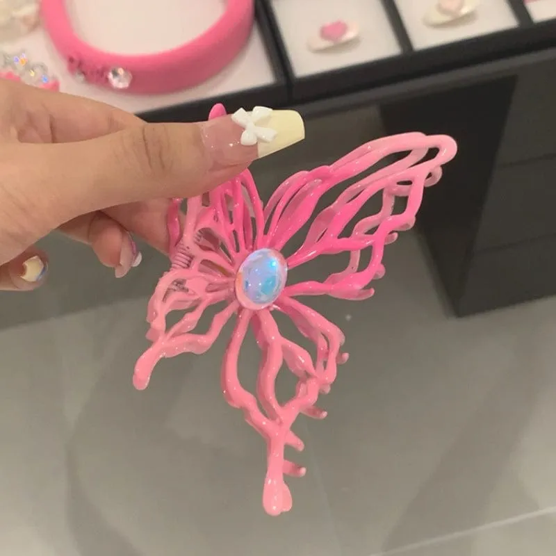 Geometric Pink Hollow Butterfly Chignon Claw Clip Hair Clip