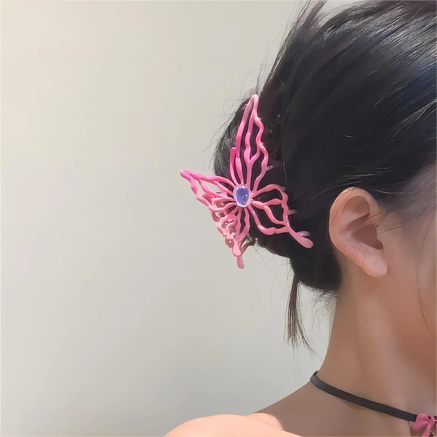 Geometric Pink Hollow Butterfly Chignon Claw Clip Hair Clip
