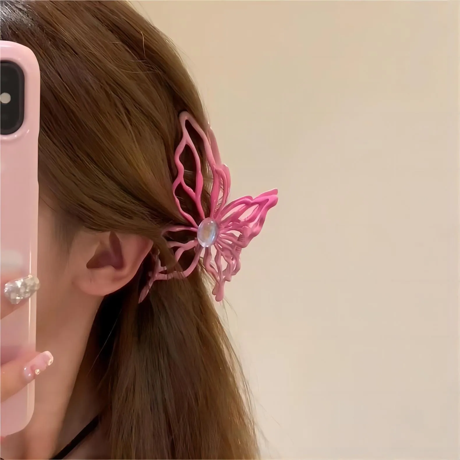Geometric Pink Hollow Butterfly Chignon Claw Clip Hair Clip