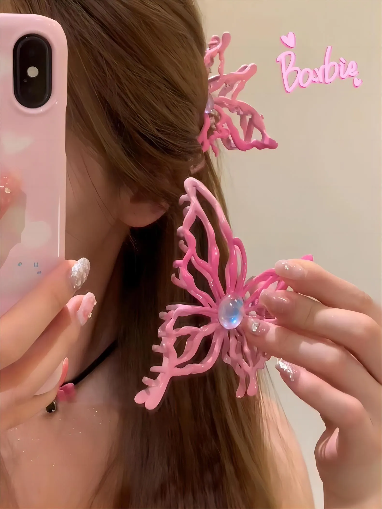 Geometric Pink Hollow Butterfly Chignon Claw Clip Hair Clip