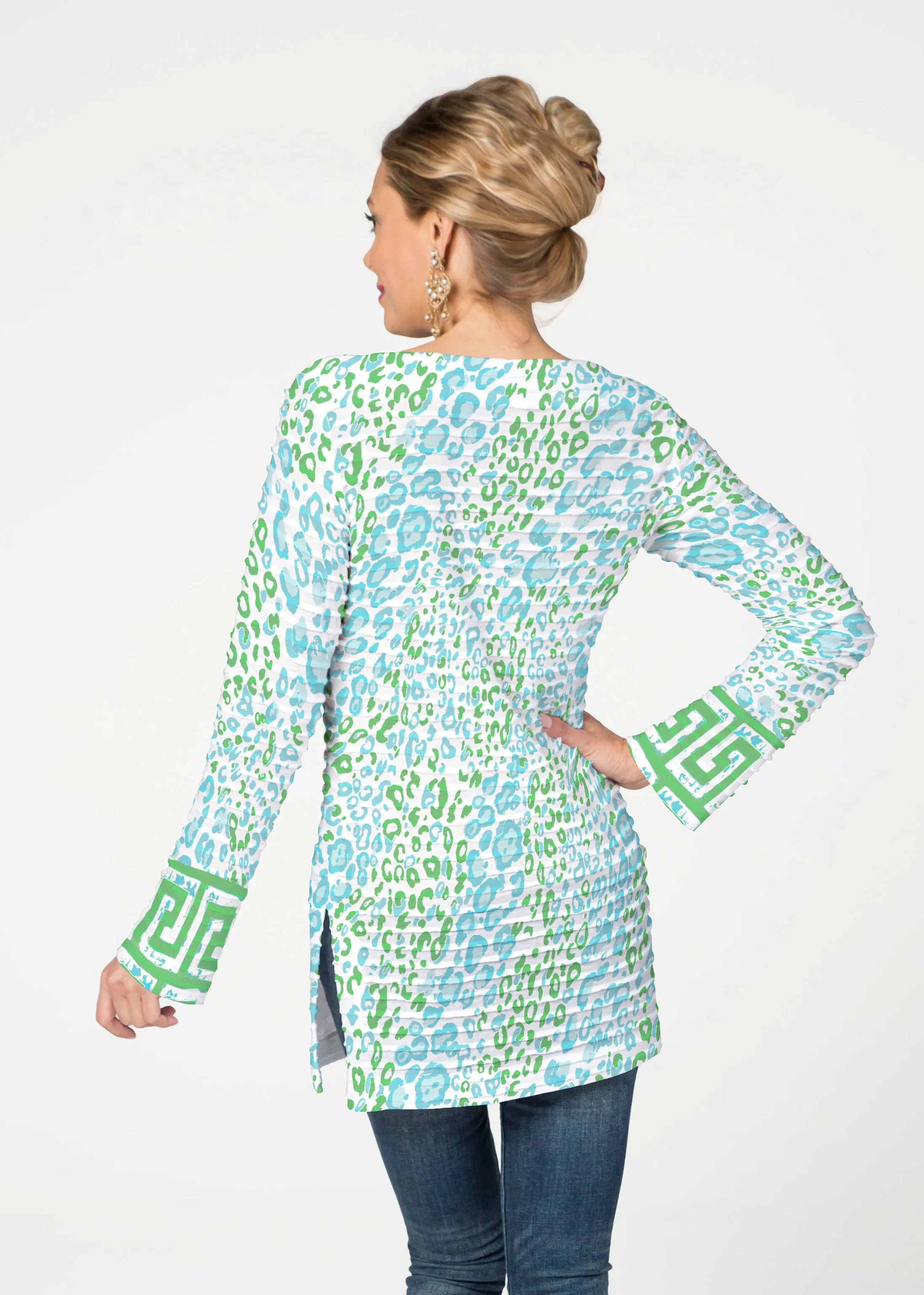 Greek Cat Green (7913) ~ Banded Boatneck Tunic