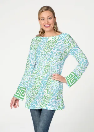 Greek Cat Green (7913) ~ Banded Boatneck Tunic