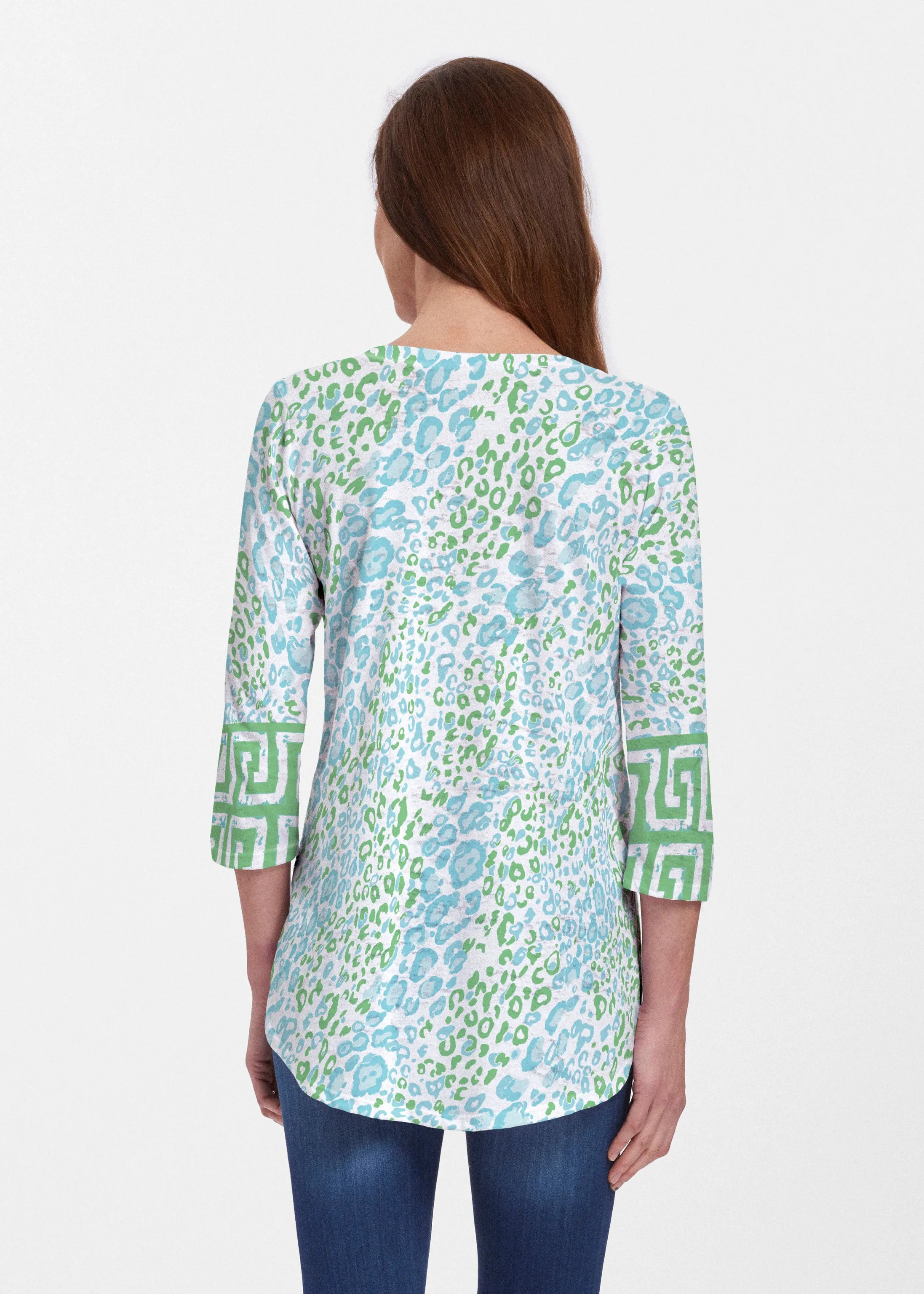 Greek Cat Green (7913) ~ V-neck Flowy Tunic
