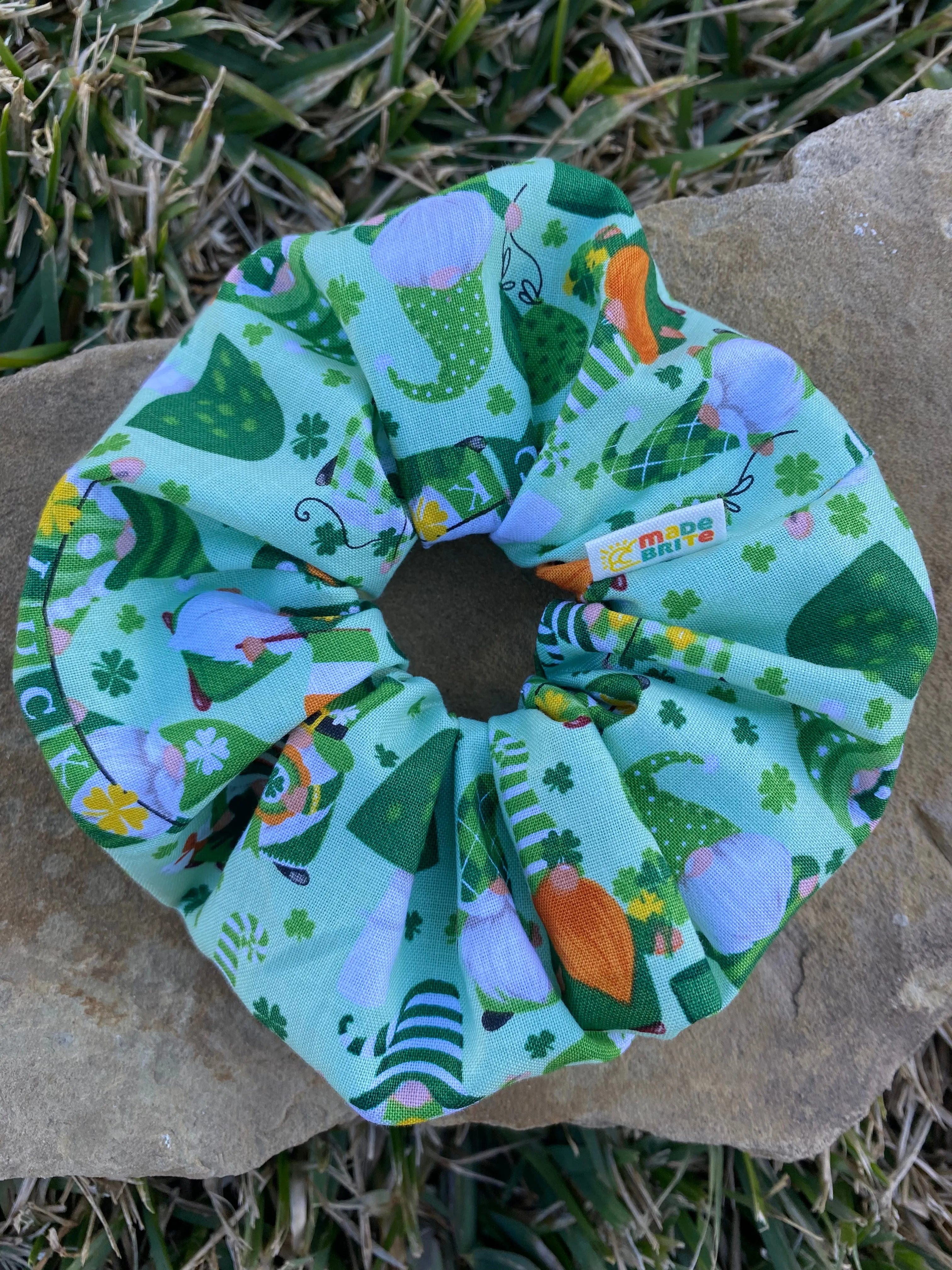 Green St Patricks Lucy Gnome Scrunchie Hair Tie Gift
