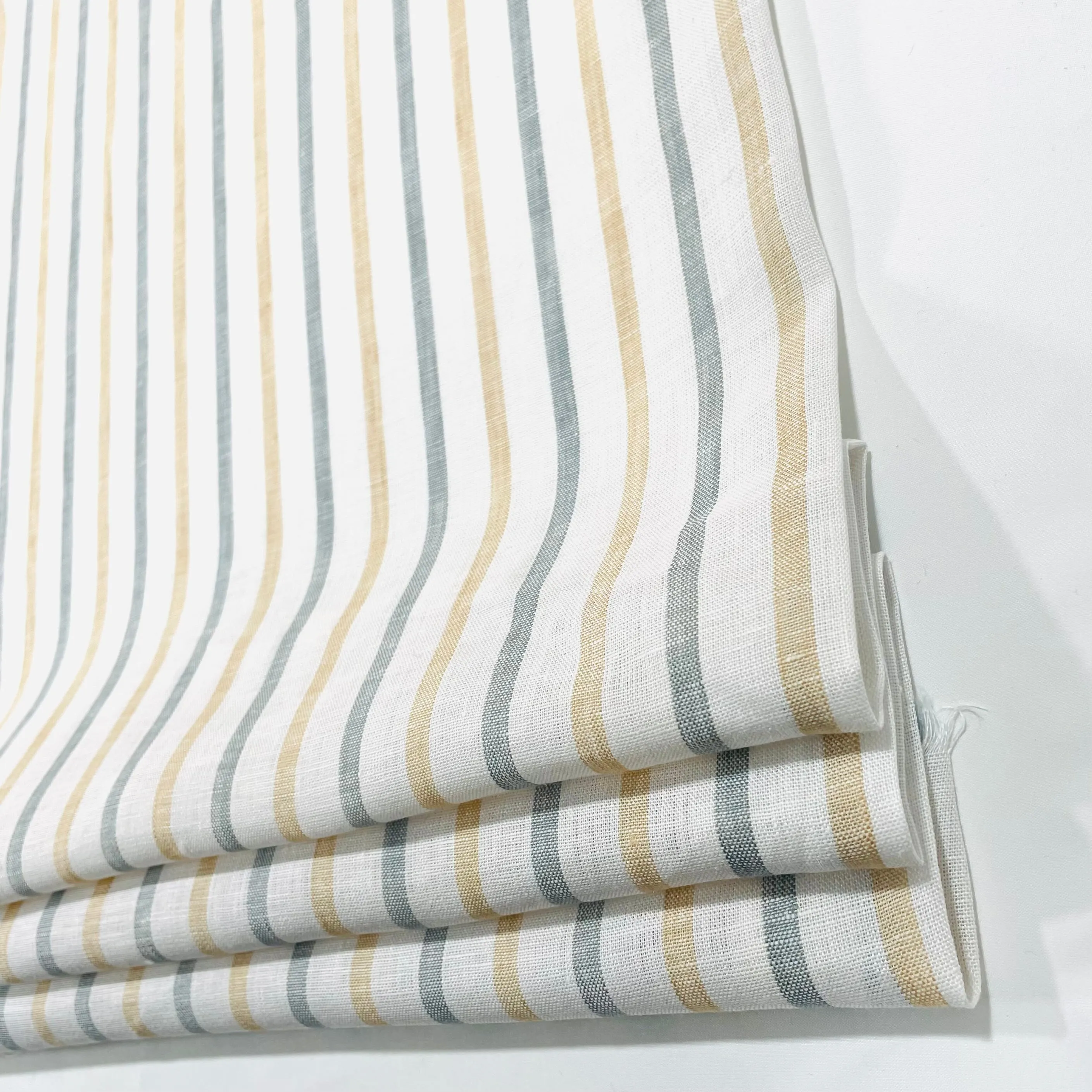 Green Yellow Striped 100% Natural Linen Flat Relaxed Casual Roman Shade/CL1045
