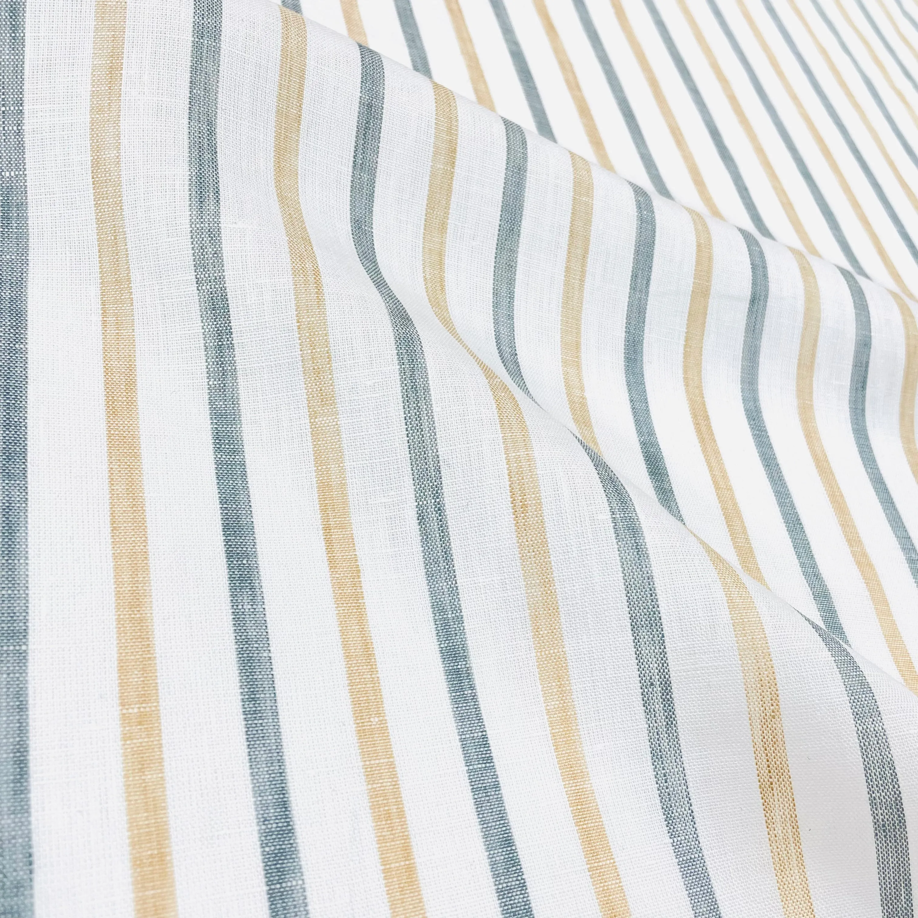 Green Yellow Striped 100% Natural Linen Flat Relaxed Casual Roman Shade/CL1045