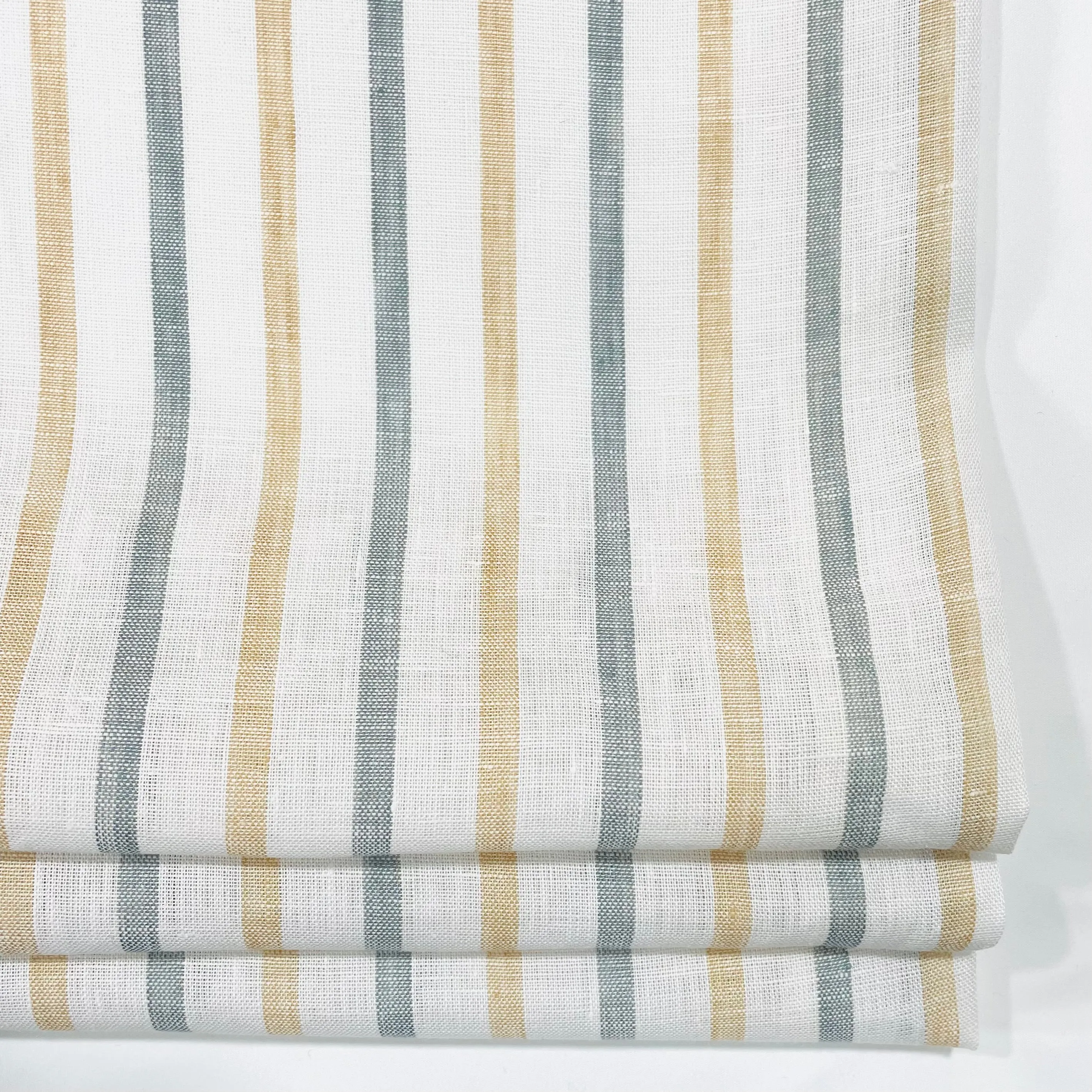 Green Yellow Striped 100% Natural Linen Flat Relaxed Casual Roman Shade/CL1045