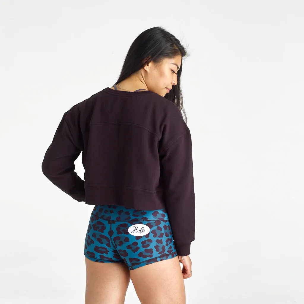 Halo Icon Embossed Crop Sweatshirt in Black