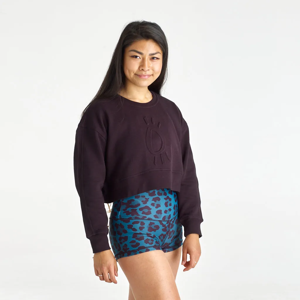 Halo Icon Embossed Crop Sweatshirt in Black
