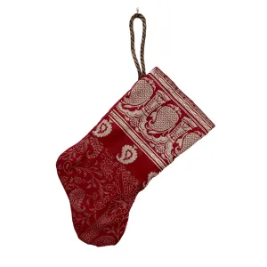 Handmade Mini Stocking Ornament from Antique & Vintage Textiles | Red Paisley