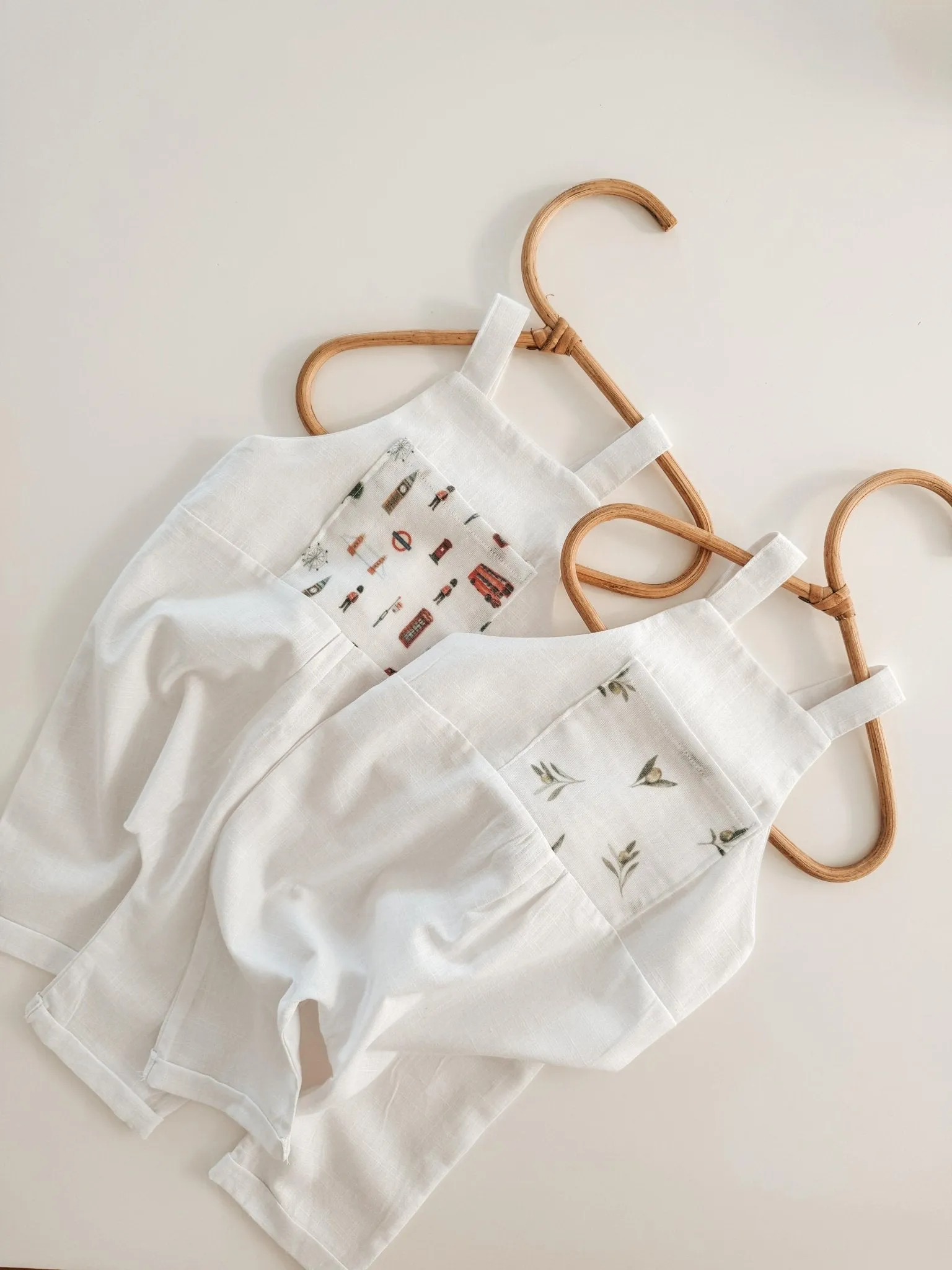 HANDMADE Olive Design Pure Linen Kids Dungaree 6m  4 Yrs