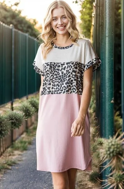 Hazel Blues® | Heimish Solid Color Block and Animal Mini Dress