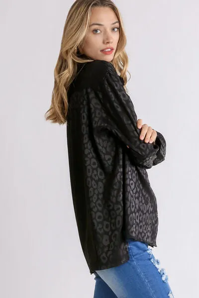 Hazel Blues® | Umgee Animal Jacquard Print Button Up Long Sleeve Shirt