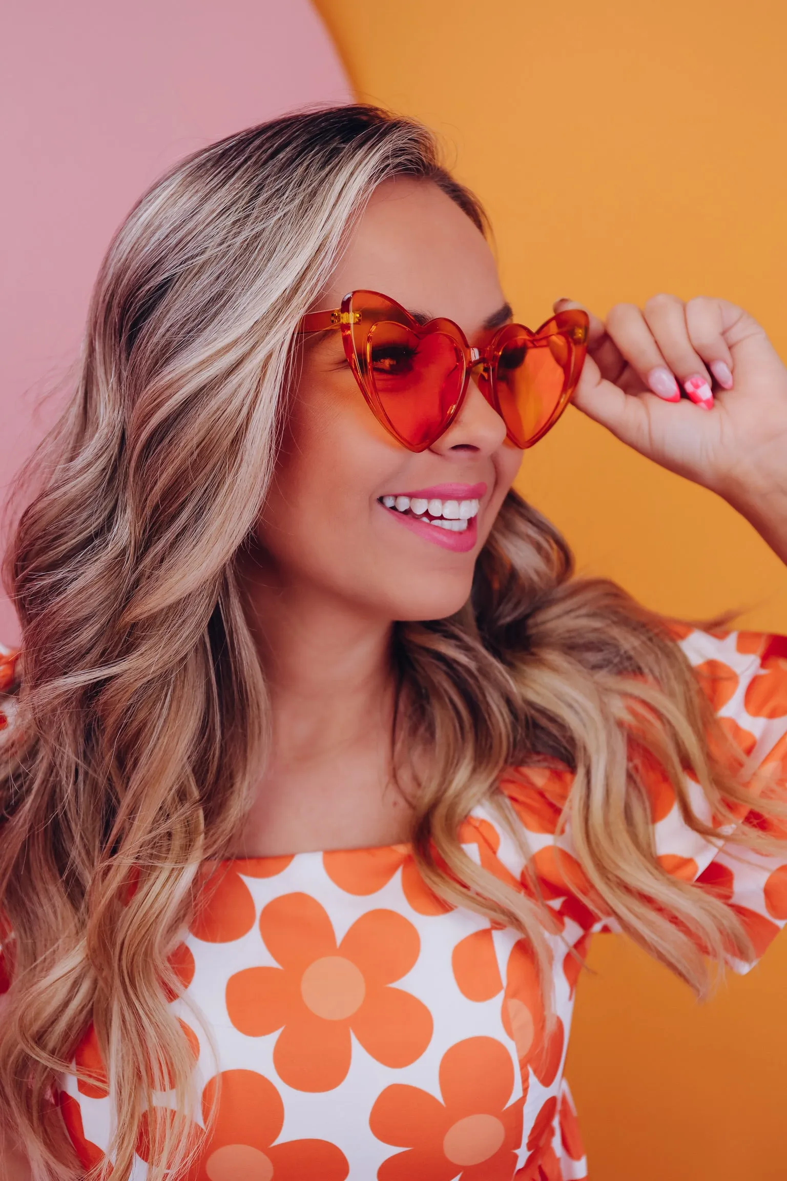 Heart Frame Cat-Eye Sunglasses - Orange