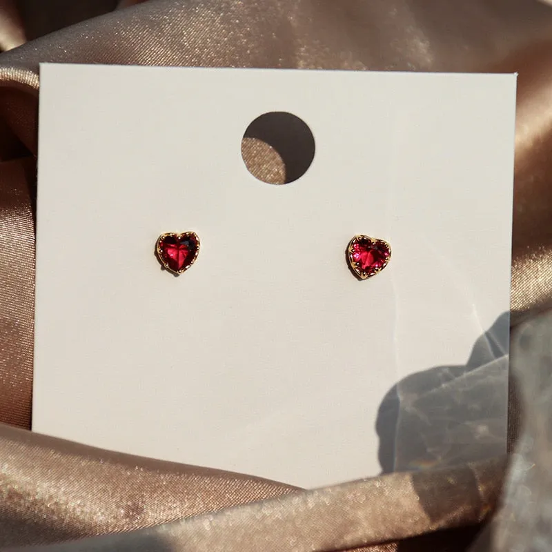 Heart-Shaped Red Luxury Stud Earrings for Women, Ideal Gift Choice