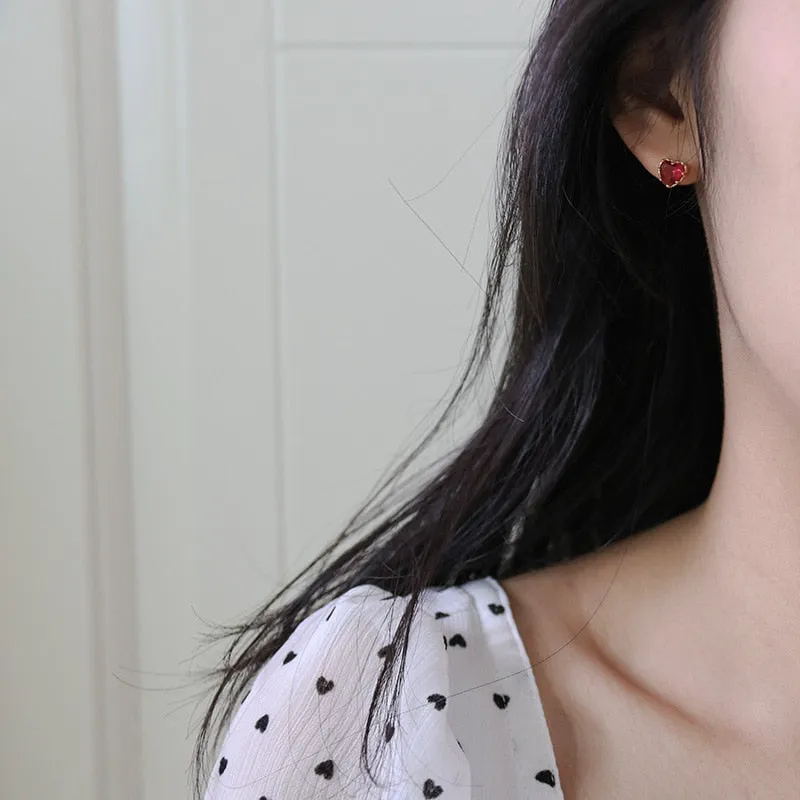 Heart-Shaped Red Luxury Stud Earrings for Women, Ideal Gift Choice