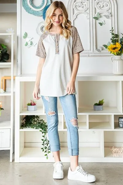 Heimish Animal Print Half Button Top