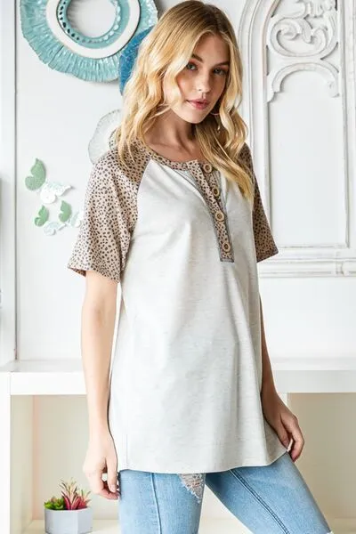 Heimish Animal Print Half Button Top