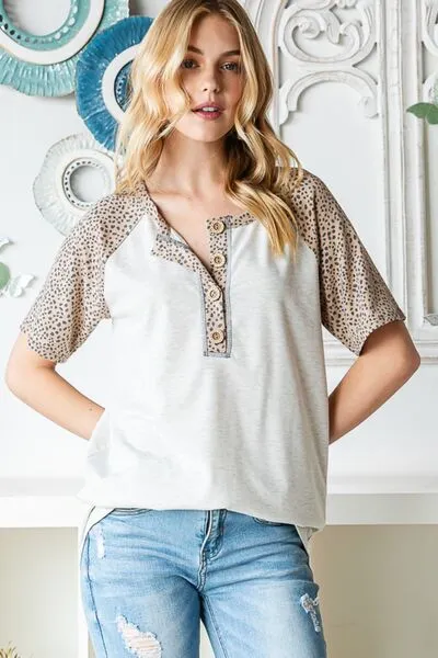 Heimish Animal Print Half Button Top