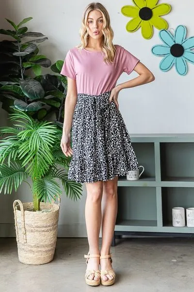 Heimish Full Size Short Sleeve Solid And Animal Print Mini Dress Plus Size