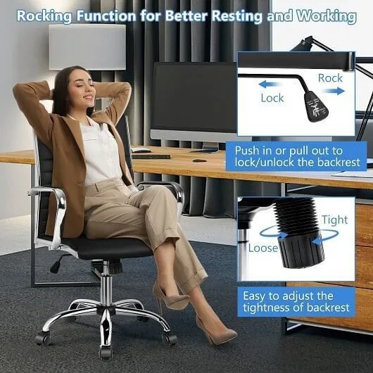 High Back Ribbed Office Chair with Armrests-Black - Color: Black