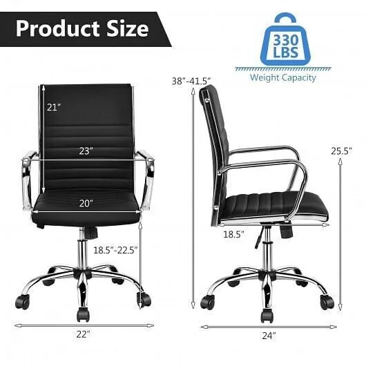 High Back Ribbed Office Chair with Armrests-Black - Color: Black