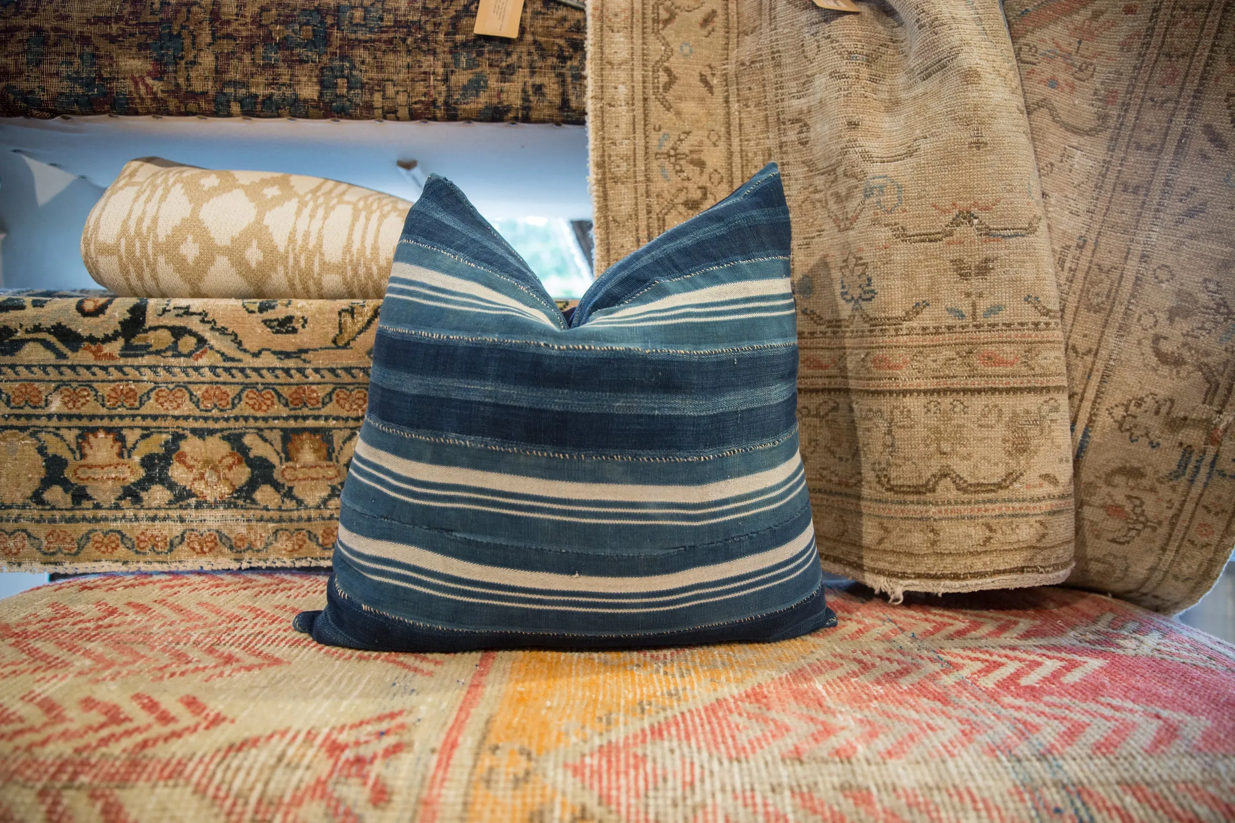 Indigo African Textile Throw Pillow
